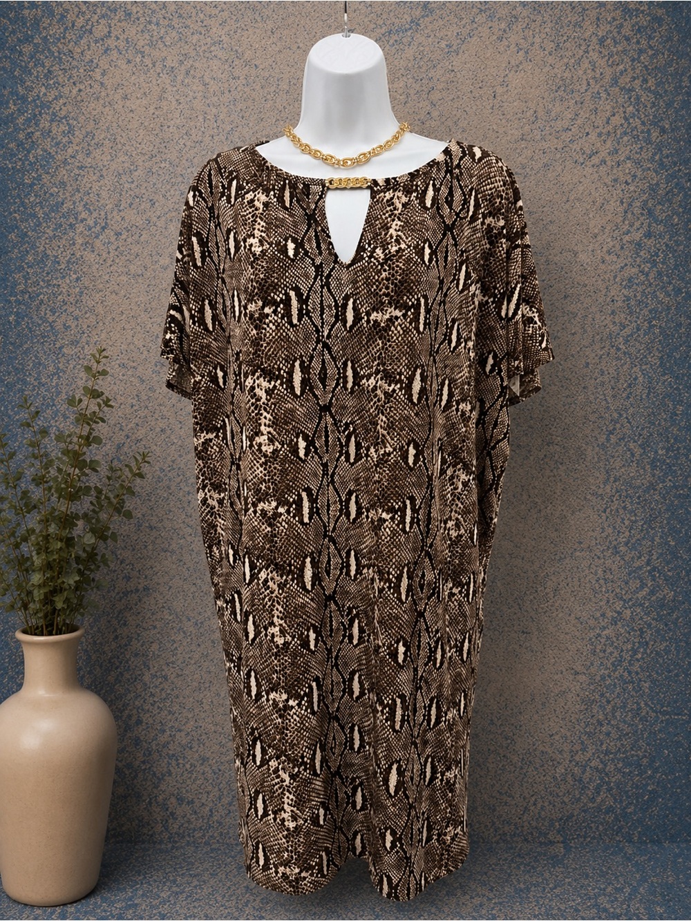 Michael Kors - Women’s Brown Snake-Print Keyhole Dress (Medium)